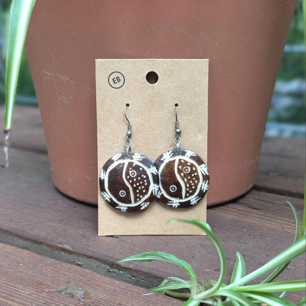 Wooden Circle Hook Earrings